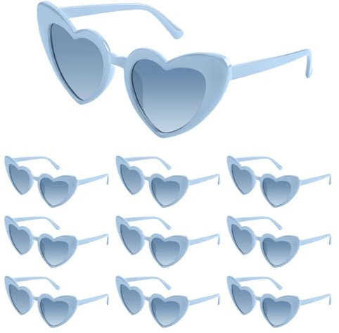 Bouiexye 10 Brillen Blau Herz Sonnenbrille Bachelorette Sonnenbrille Vintage Glasses Brille Herzform für Hochzeit Brautjungfer Partygeschenk Zubehör