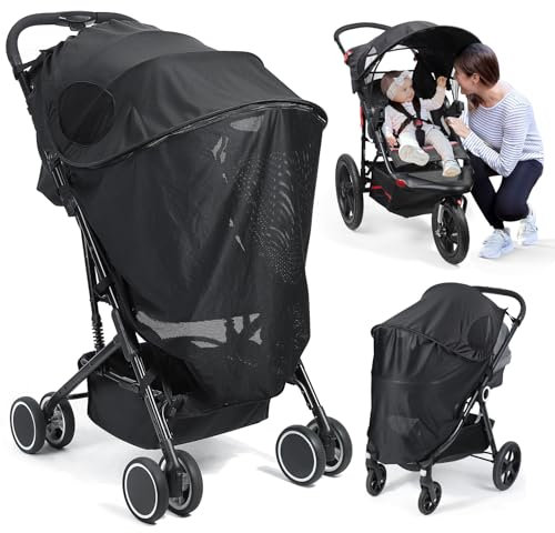 Orzbow Parasol Carrito Bebe Universal, Desmontable Parasol Carro Bebe con Cremallera, Plegable Parasol Cochecito Bebe con UPF 50+, Transpirable & Estable, Fácil Acceso, Negro