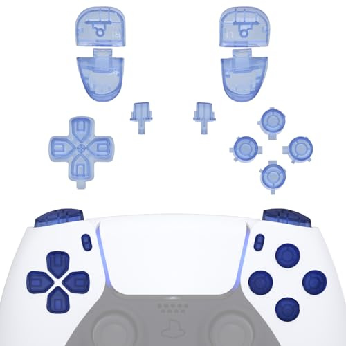 eXtremeRate Boutons Remplacement pour ps5 Manette BDM-030/040/050 | Kit de Boutons Bleu Clair Cristallin pour ps5 Manette BDM-030/040/050, D-Pad R1 R2 L1 L2 Triggers Share Options avec Outils