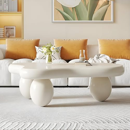 Wolke Couchtisch für Wohnzimmer Moderner Mitte Jahrhunderts Couchtisch Ovaler Couchtische Unregelmäßiger Wolken Kaffetisch Asymmetrischer Mitteltisch für Bauernhaus (C White Large)