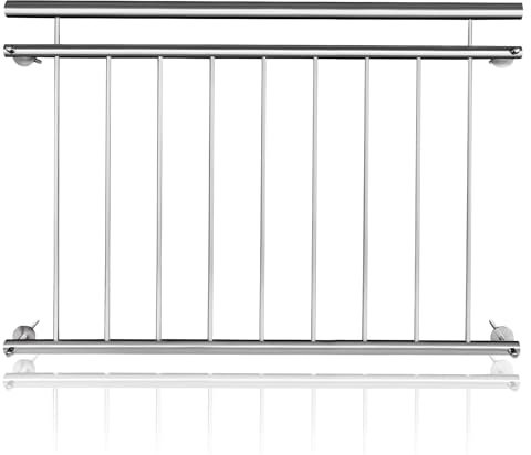 SUBTLETY Balustrade de balcon française en acier inoxydable avec barres de remplissage pour terrasse et fenêtre Balustrade stable avec piquets de fixation pour l'intérieur et l'extérieur 128 x 90 cm