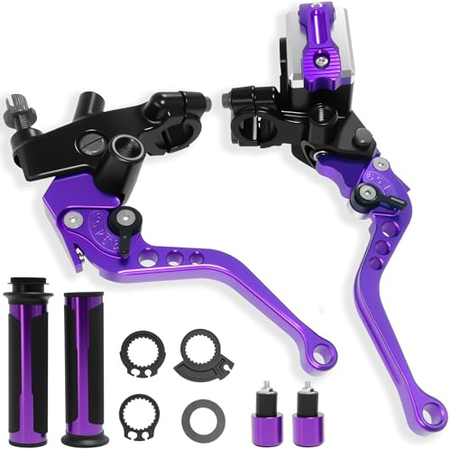 VUOZIP 7/8 22mm Motorcycle Brake Lever Handlebar Master Cylinder Clutch Levers Left & Right Set + Hand Grips + Handlebar Ends Set for Honda Kawasaki Suzuki Yamaha (Purple)