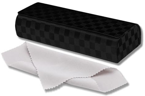 Boniyeah Custodia per occhiali in pelle PU con panno in microfibra – Astuccio rigido magnetico con rivestimento interno morbido – Portaocchiali compatto per lettura e uso quotidiano (Nero)