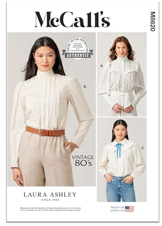 McCall's Sewing Pattern M8620A Misses' Blouses by Laura Ashley A (6-8-10-12-14)