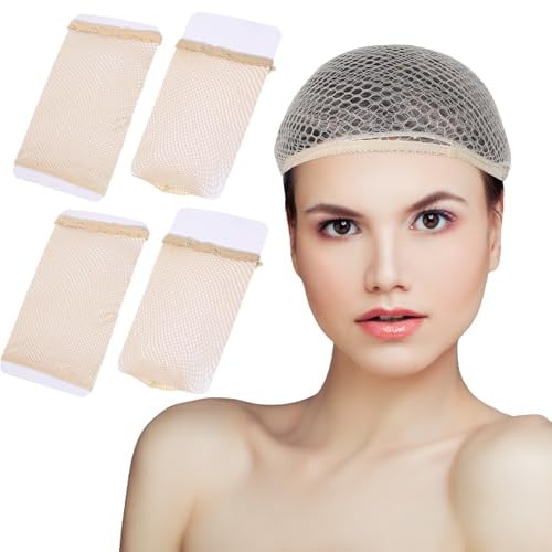 Larrel 4 Stück Haarnetz für Perücken, Extra Große Netz Perückenkappe Haarnetz Nylon Wig Cap Perücke Kappen Dehnbare Elastische Atmungsaktive Perückennetz Unterziehhaube für Frauen, Hautfarben