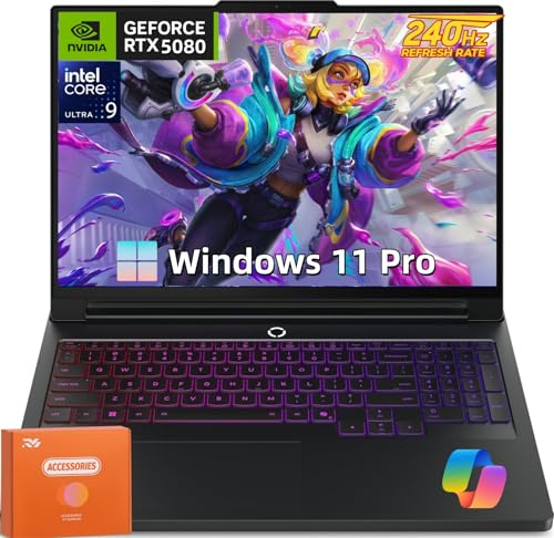 Lenovo Legion Pro 7i Gen 10 Gaming Laptop, GeForce RTX 5080 16GB GDDR7, Intel Ultra 9 275HX, 16.0 240Hz OLED, 64 GB DDR5 RAM, 4 TB SSD, WiFi 7, Windows 11 Pro,Microsoft Copilot, w/Accessories