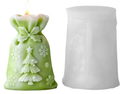 Gift Bag Candle Mould,1PC Christmas Silicone Moulds for Candle Making,Xmas Tree Snowflake Candy Chocolate Fondant Molds Epoxy Resin Moulds for Handmade Soap Aromatherapy