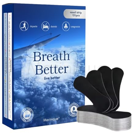MARINIQUE® 120 UNIDADES DE TIRAS NASALES – Mejora la Respiración, Reduce los Ronquidos, Alivia la Congestión Nasal, Adhesivo de Larga Duración para Dormir, Running y Deporte – CON GUIA DE USO
