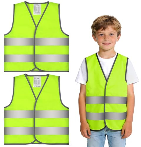AYBUY Gilet de Haute Visibilité pour Enfants, 2 Pièces Gilet Fluorescent de Sécurité, Gilets de Signalisation Haute Visibilité Bandes Parallèles