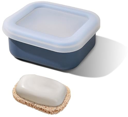HMCEY Portasapone da Viaggio 12 X 8.5 X 4.5 CM,Porta Saponetta Silicone con Coperchio e Strato di Sgocciolamento,Porta Shampoo Solido Doccia,Contenitori per Sapone Solido per Bagno, Palestra - Blu