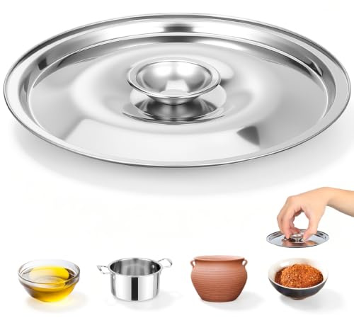 Yardwe Edelstahl Topfdeckel 14Cm Flach Universaldeckel FüR ÖLtöPfe Und GewüRztöPfe Feuchtigkeitsdicht Und Explosionssicher Leicht Zu Reinigen Ideal FüR KüChe Und Gastronomie