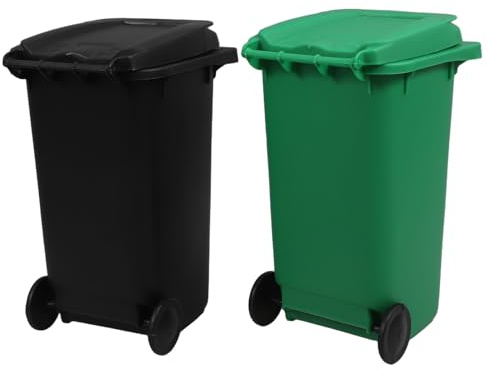 PATKAW 2pcs Mini Wheelie Bin Pen Holder with Lid Plastic Small Trash Bin for Desktop Organizer Office Use Versatile Storage Compact Design for Pencils and Makeup Brushes