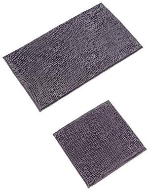WohnDirect Badematten Set 2 teilig Grau • WC Vorleger (45x45cm), Badematte (50x80cm) • rutschfest waschbar Badezimmerteppich OHNE WC-Ausschnitt