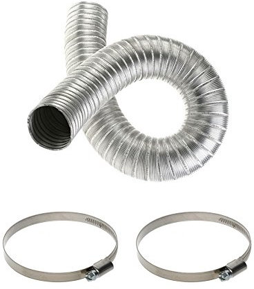 Ducting Aluminium Hose with Two Clips - Flexible Duct Pipe with 2 Clamps - Extractor Fan Tube with 2 Bands (125mm)