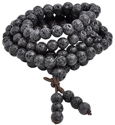 Jovivi Mala Bracciale con 108 Perline in Lava Vulcanica per Donna Uomo Bracciale Rosario con Perline in Pietra Naturale 6mm 8mm Preghiera Braccialetto Avvolgente Buddista 108 Grani Meditazione (8mm)