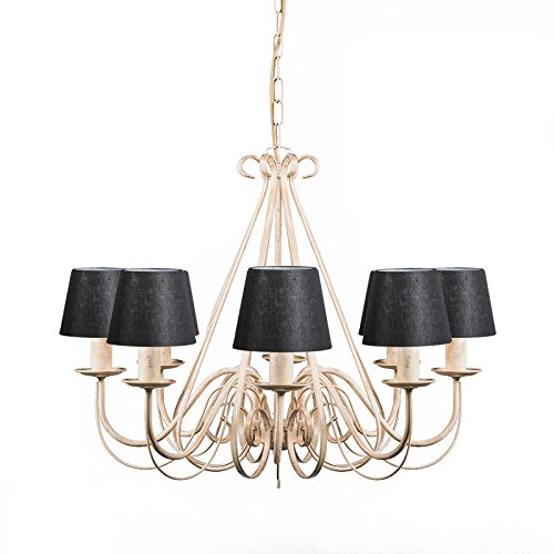 Qazqa - Klassisch I Antik Kronleuchter I Chandelier creme mit Klemmkappe 12 cm schwarz - Giuseppe 8 I Wohnzimmer - Stahl Rund I Organisch - LED geeignet E14