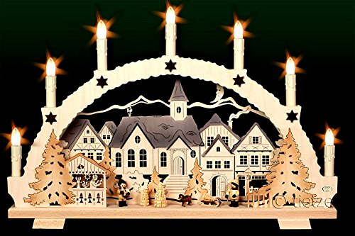 3D Schwibbogen 7 Kerzen Adventszeit Handarbeit Erzgebirge 53cm