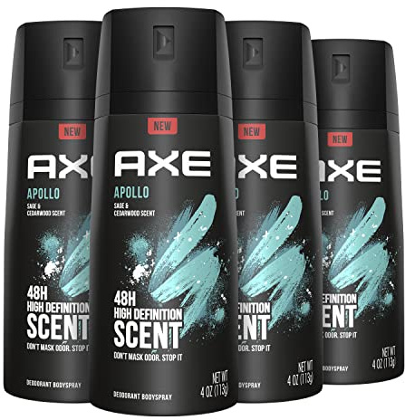 AXE Apollo Body Spray Deodorant for Long-Lasting Odor Protection, Sage & Cedarwood Deodorant for Men Formulated Without Aluminum 4oz 4 Count