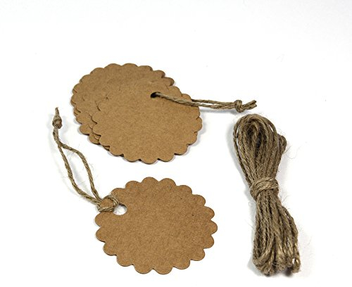 Frau WunderVoll® 40 Anhänger Natur Kraftpapier, Blume Kreis Ø 5,8cm inkl. 12m Kordel/Papieranhänger Geschenkanhänger Gastgeschenk Hochzeit Vintage Geschenk Etiketten Tags Geburtstag Dekoration