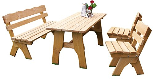 TPFGarden 4-teiliges Gartenset DRIEBURG aus Kiefer massiv | Farbton: Hellbraun imprägniert | Garnitur 2X Stuhl, 1x Bank 3-Sitzer, 1x Tisch 72cmx150cm rechteckig | Holz von höchster Qualität