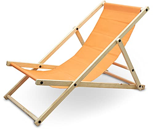 BITUXX Liegestuhl Sonnenliege Gartenliege Holzliege Strandliegestuhl Holz Klappbar (Orange)