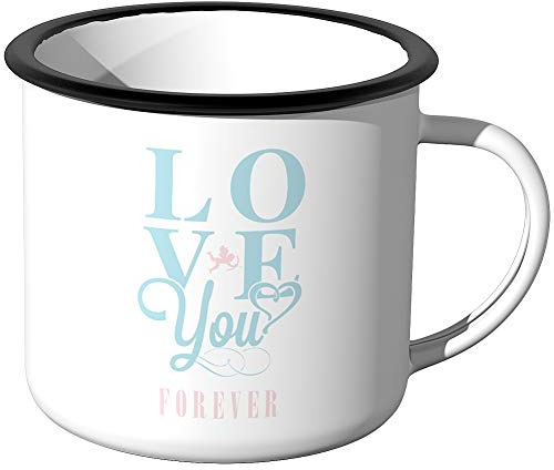 JUNIWORDS Emaille-Tasse, Love You Forever, Silberner Tassenrand
