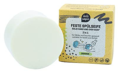hello simple - Festes Spülmittel ohne Palmöl - Putz-Seife - Zero Waste Abspülen – plastikfrei (Orange, 1 Stück)