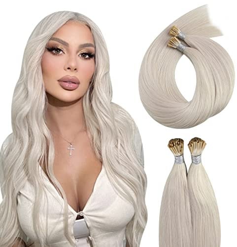 Moresoo Blonde Microbead Hair Extensions Human Hair White Blonde Hair Extensions Micro Link Human Hair Extensions Micro Beads Human Hair Microlink Hair Extensions Blonde 40G/50S #60A 22inch