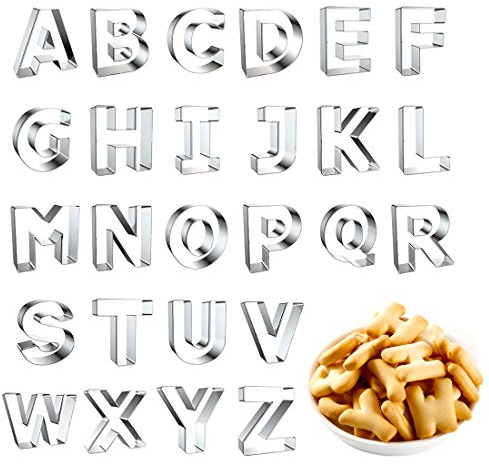 Letter Cookie Cutters Shapes Large 3 Inch - 26 Pcs Stainless Steel Alphabet Letter Cookie Cutter Set Fondant Biscuit Fruit Dough Mold Tools for Sandwich, Birthday, Christmas, and Holiday Party
