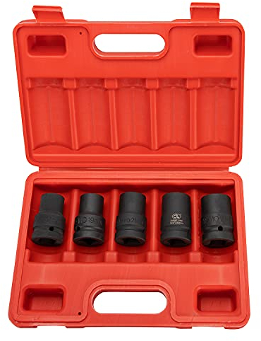 5tlg. Vielzahn Schlagschrauber-Nüsse 17 19 21 24 27mm 3/4 Kraft-Steckschlüssel-Einsatz Set 12-Kant (Länge: 60 mm)