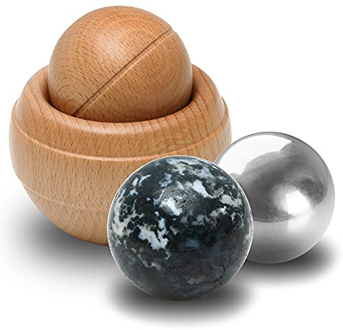 Kernpower BodyRoller Massageroller elements lackiert, Natursteinkugel, Edelstahlkugel und Holzkugel, aus Rotbuchenholz im Jutebeutel