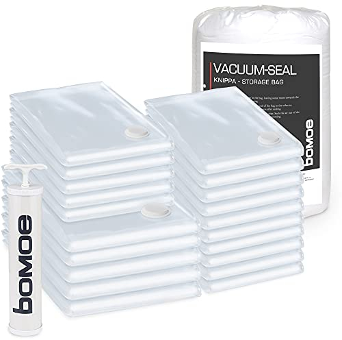 bomoe 20tlg Vakuumbeutel XXL für Kleidung & Bettdecke inkl. Handpumpe & luftdichtes Ventil ‒ Vakuumierbeutel Set platzsparend Aufbewahrung Bettdecke Kissen diverse Größen ‒ Kleideraufbewahrung Knippa