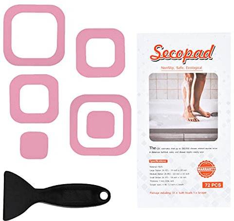 Secopad Lot de 72 autocollants antidérapants pour baignoire, douche, racloir (rose)
