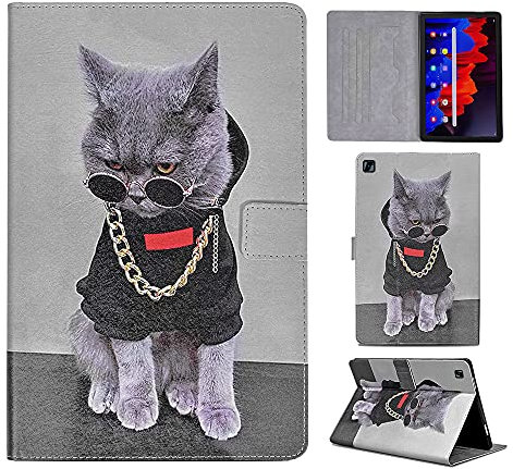 Auslbin Hülle für Galaxy Tab A7 2022/2020 10,4 Zoll PU Standfunktion Leder Hülle Magnetisch Tablet Schutzhülle für Samsung Galaxy Tab A7 SM-T500/T503/T505/T509 - Coole Katze