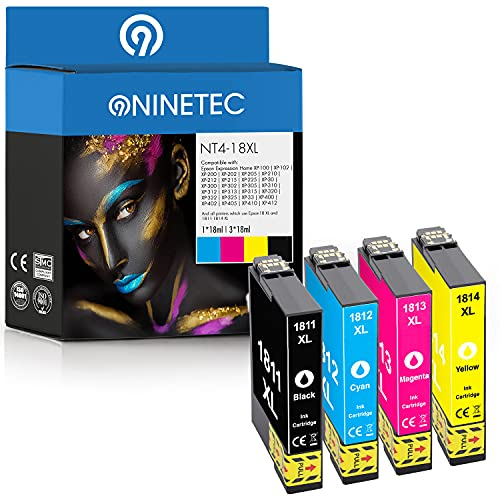 NINETEC 4 Patronen kompatibel mit Epson 18XL für Expression Home XP-305 XP-215 XP-225 XP-412 XP-422 XP-325 XP-312 XP-315 XP-205 XP-415 XP-425 XP-302 XP-202 XP-102 XP-33 XP-212 (4er Set, Multipack)
