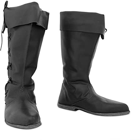 Britischer Stil Mittelalterliche Ritter PU Leder Stiefel - Retro Männer Elfenprinz Bandage Goth Schuhe - Schnürstiefeletten Cosplay Kostüme,Schwarz,46