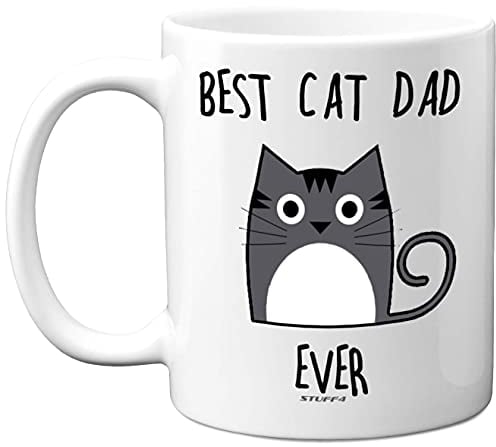Stuff4 Best Cat Dad Ever Mug, 11oz Ceramic Dishwasher Safe Premium Mugs, Gifts for Cars Lovers, Cat Dad Gifts, Cute for Men, Funny Coffee White
