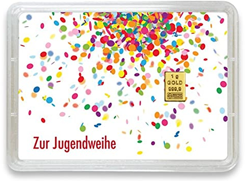 Goldstücke24 - Goldbarren 1g – Geschenk Motivbox “Zur Jugendweihe” Tolle Geschenkidee - Feingold 999,9