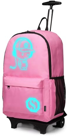 KONO Handgepäck Rucksack Tasche mit Rollen Business Trolley Reisetasche für Laptop Polyester (Rosa-upgrade)