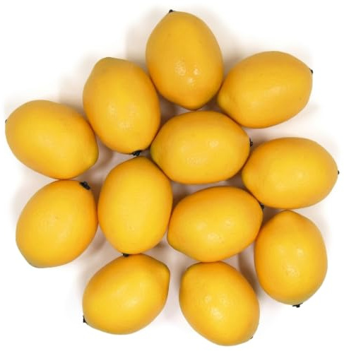 WsCrofts Künstliche Zitronen – lebensechte gelbe künstliche Zitronen für Zuhause, Küche, Tisch, Obstschale, Schrank, Party, Weihnachtsdekoration, 12 Stück