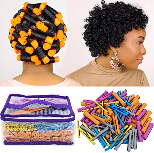 100pcs Hair Curling Rods Set - Plastic Cold Wave Rollers for Natural, Long or Short Hair Styling - Women's DIY Hairdressing Tools in Orange, Purple, Gray, Blue, Yellow