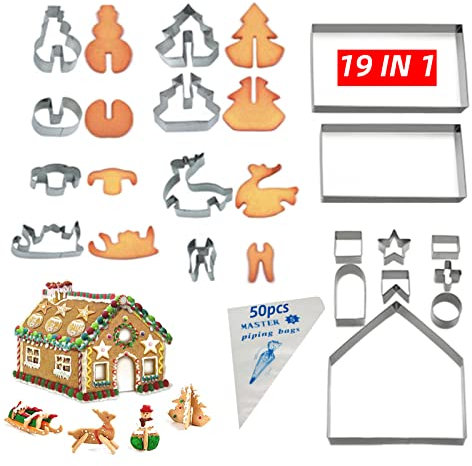 Noël Emporte-pièces en Acier Inoxydable, Moule Biscuit Noël Maison en Pain d'épice Bonhomme de Neige Cerf du père David Sapin de Noël Traîneau