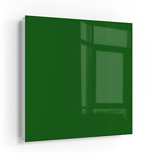 DEQORI Schlüsselkasten weiß | 30x30 cm | Unifarben - Dunkelgrün | Glas & Metall Schlüssel-Box | Schlüsselschrank mit 50 Haken + 2 Magnete | Moderne Design Box magnetisch & beschreibbar