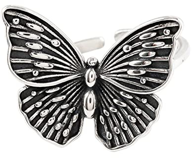 XJruixi 925 Stamp Couples Rings for Women Vintage Handmade Butterfly Trendy Elegant Thai Silver Party Jewelry Gifts
