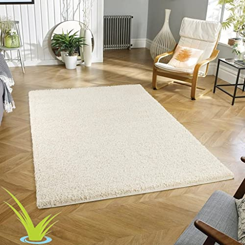 Wadan 200x290cm Cream Shaggy Rugs Living Room |5mm Thick Pile | Extra Large Small Medium | Rectangular Size | Soft Touch | Living Room Area Rugs | Non Shedding