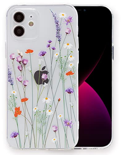 INLOYGEM für iPhone 12 Handyhülle, Stoßfestes Durchsichtig Weiches TPU Silikon Dünne Schutzhülle, mit süßer Muster Bedruckt Handy Hülle für Apple iPhone 12 Schöne Blumen