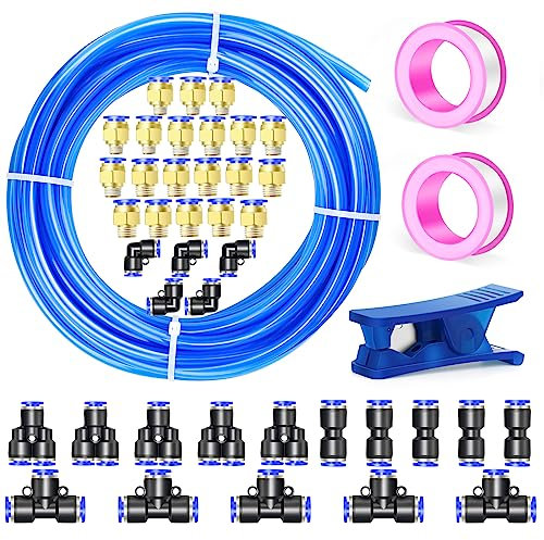 ERGAOBOY Bleu 32M Polyuréthane PU Kit de tuyaux d'air, 6mm OD x 4mm ID avec kits de raccordement pneumatique