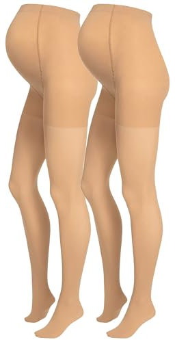 Herzmutter Collant de Maternité 50DEN - Collants de Grossesse semi-opaques - Mat-Beige-Noir - Certifié Oeko-Tex 100 - Lot de 2-1820 (S/M, 2x Beige)
