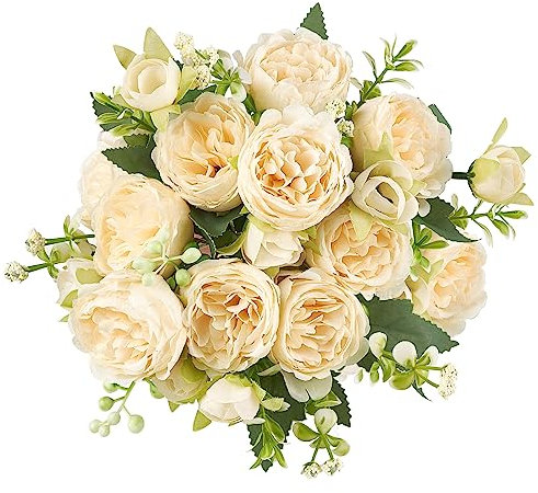 Mkono Künstliche Pfingstrosen, kleine Seidenblumen für Heimdekoration, Innenbereich, künstlicher Blumenstrauß, künstliche Blumenarrangements, Esstisch, Tafelaufsätze für Küche, Braut, Hochzeit, Party