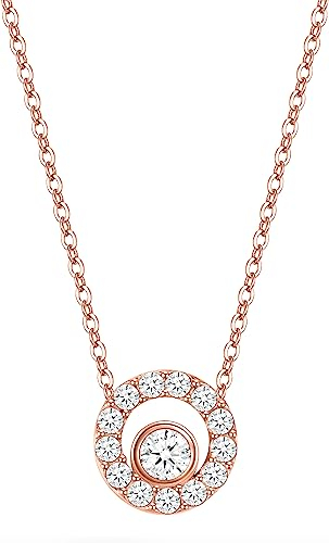 day.berlin Damen Halskette Cara in Rosegold, 18k vergoldet mit Zirkonia Kristall Anhänger (10mm), 45+5cm variable Länge, feine 316L Edelstahl Kette, nickelfrei und wasserfest